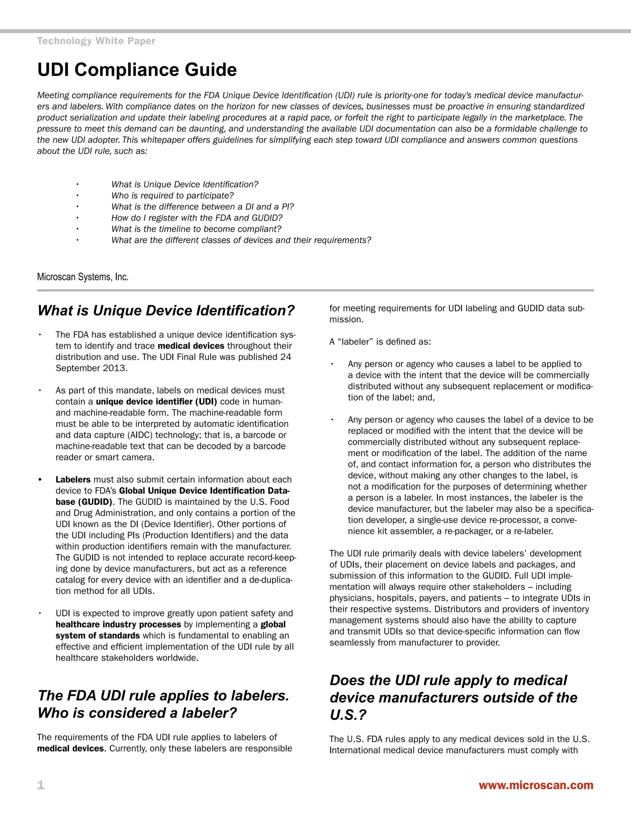 Microscan-LVS UDI Compliance Guide | PDF