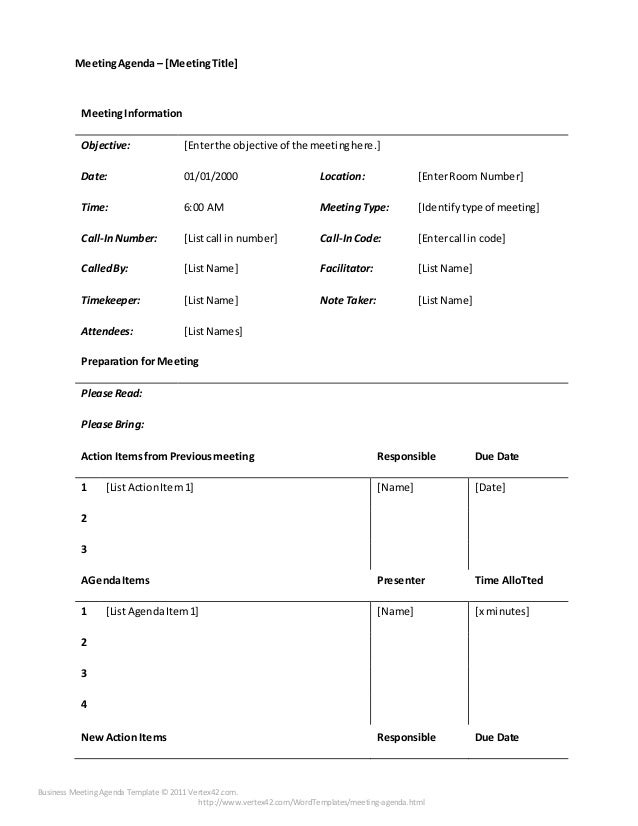 business meeting agenda