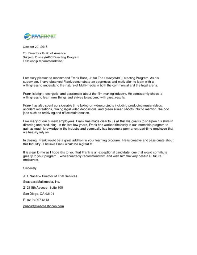 letter of recommendation abc disney letter of recommendation for fellowship program