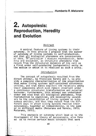 Autopoiesis, reproduction and heredity, Humberto Maturana, 1980