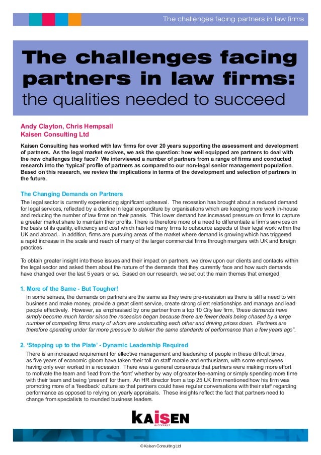 The challenges facing partners in law firms