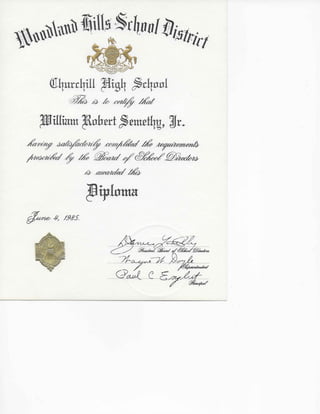19850604 Churchill High School Diploma