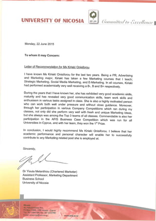 reference letter Kiriaki Onisiforou
