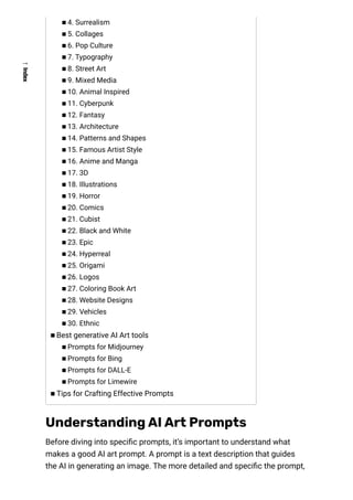 80 Best Prompts for AI Art like Midjourney, Bing, DALL-E, and Limewire.pdf
