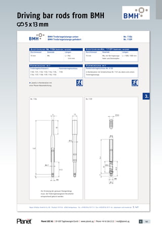 4 145Planet GDZ AG | CH-8317 Tagelswangen/Zurich | www.planet.ag | Phone +41 43 266 22 22 | mail@planet.ag
5 x 13 mm
Driving bar rods from BMH
Accessories
 