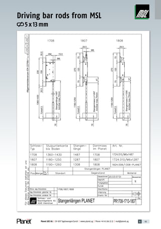 4 151Planet GDZ AG | CH-8317 Tagelswangen/Zurich | www.planet.ag | Phone +41 43 266 22 22 | mail@planet.ag
5 x 13 mm
Driving bar rods from MSL
Accessories
 