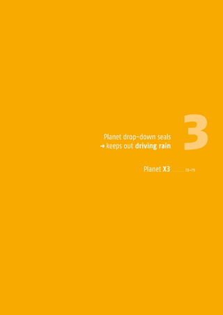3Planet drop-down seals
p keeps out driving rain
Planet X3 . . . . . . . . 78–79
Drivingrain
 
