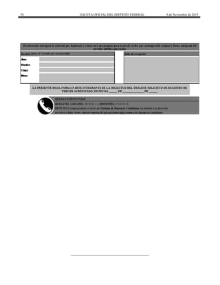 58 GACETA OFICIAL DEL DISTRITO FEDERAL 4 de Noviembre de 2015
 
