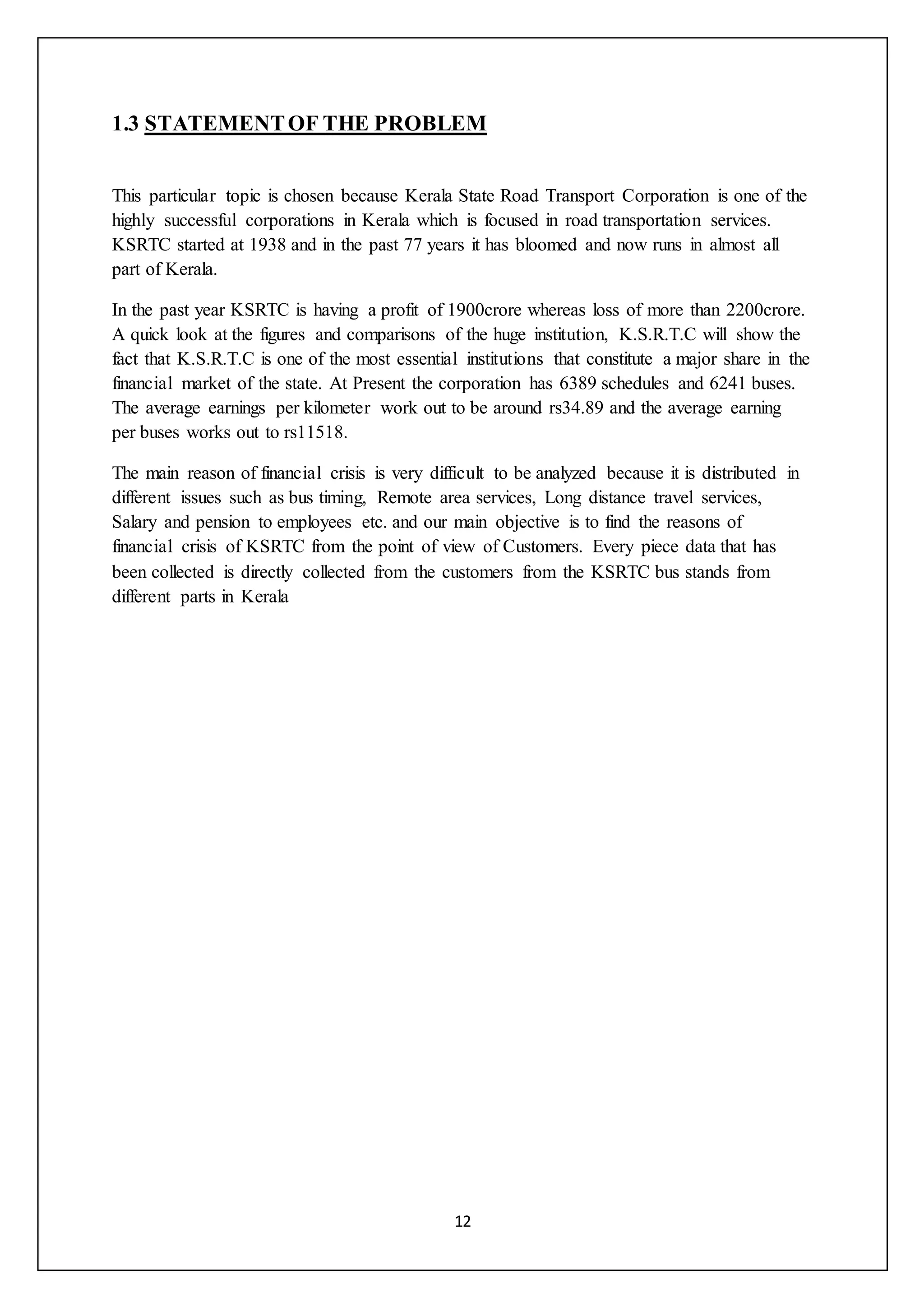 A STUDY ON THE FINANCIAL CRISIS FACED BY KERALA STATE ROAD TRANSPORT …