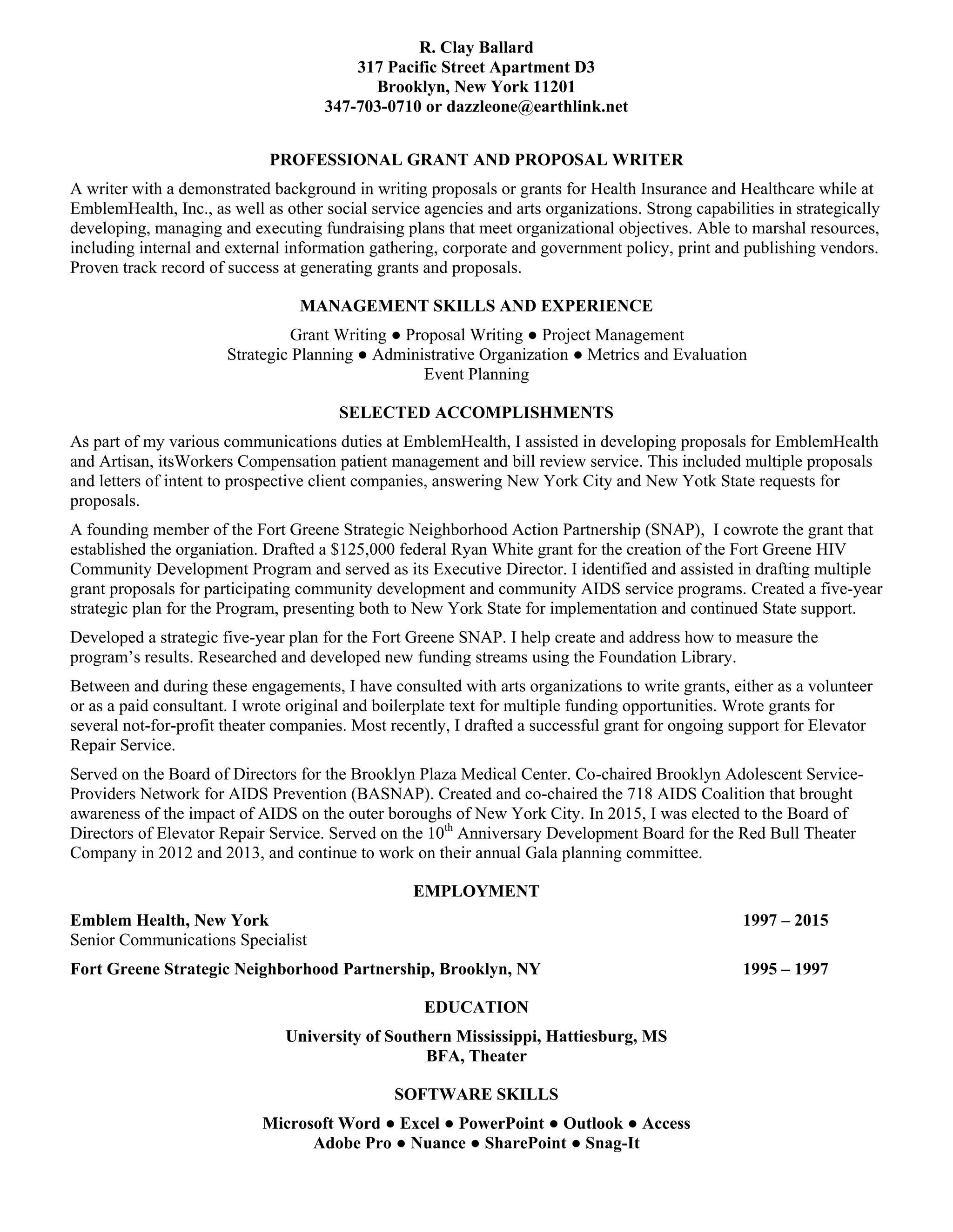 GRANTWRITER RESUME Ballard Clay 041616 - GRANTWRITER RESUME Ballard Clay 041616 1 2048 