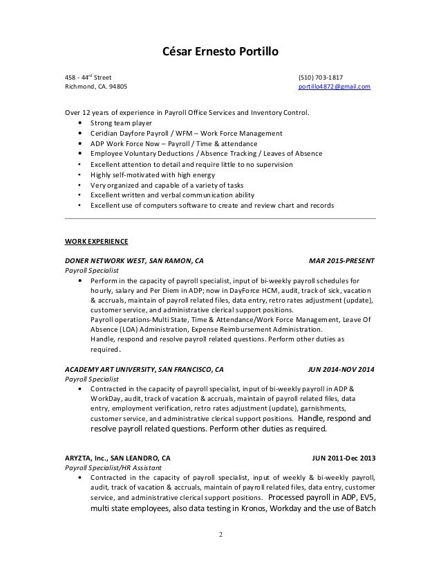 cover letter payroll specialist