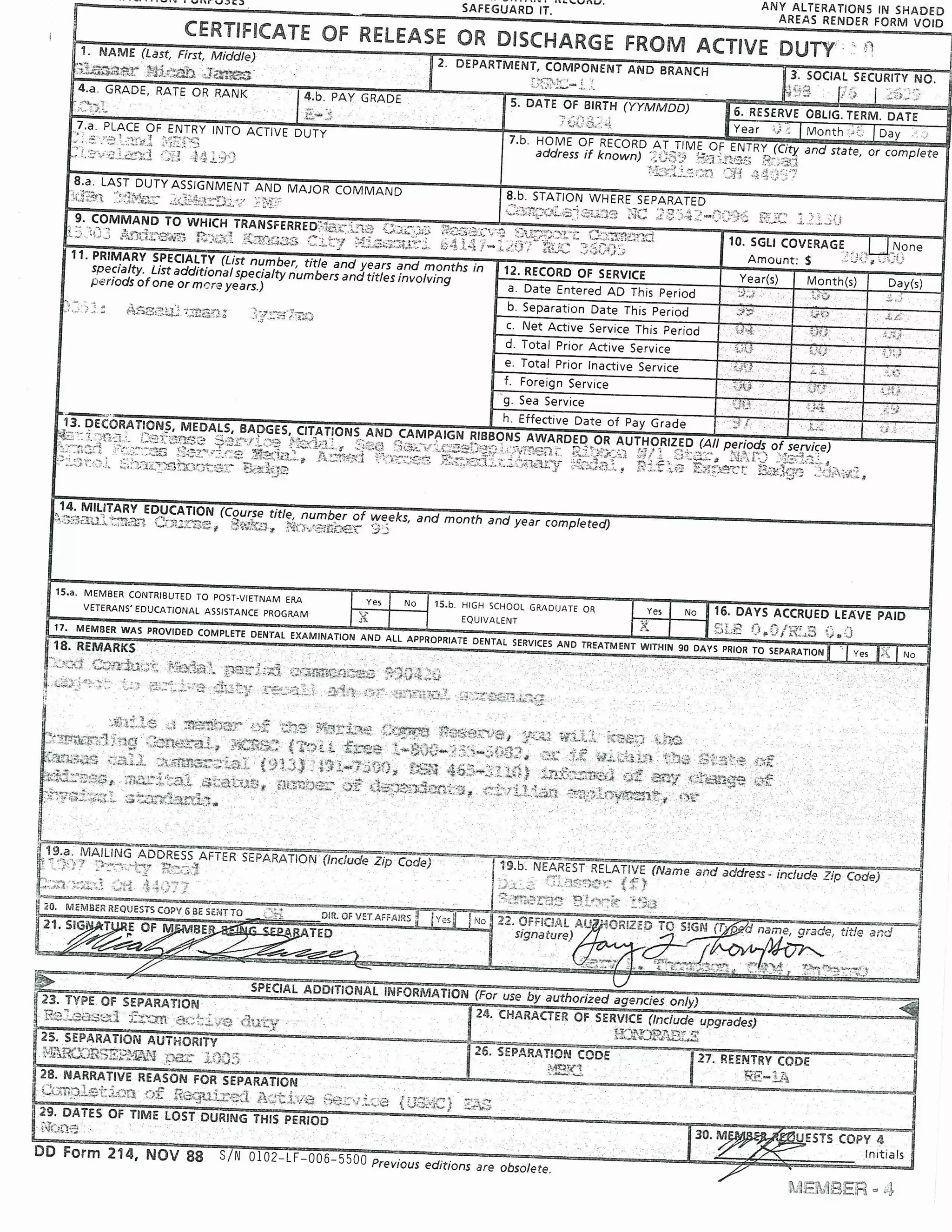 Conditional Release Example Army Release of Active Duty | PDF