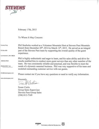 Stevens Pass Letter of reccomendation