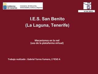 I.E.S. San Benito (La Laguna, Tenerife ) ,[object Object],Mecanismos en la red (uso de la plataforma virtual) Trabajo realizado : Gabriel Torres Fumero, 2 ºESO A 