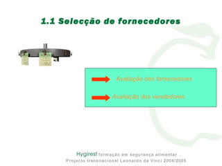 Avaliação dos fornecedores
Avaliação dos vendedores
1.1 Selecção de fornecedores
 