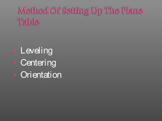 • Leveling
• Centering
• Orientation
 