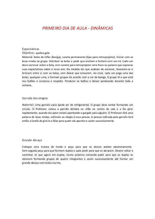 Dinamica de apresentacao primeiro dia de aula
