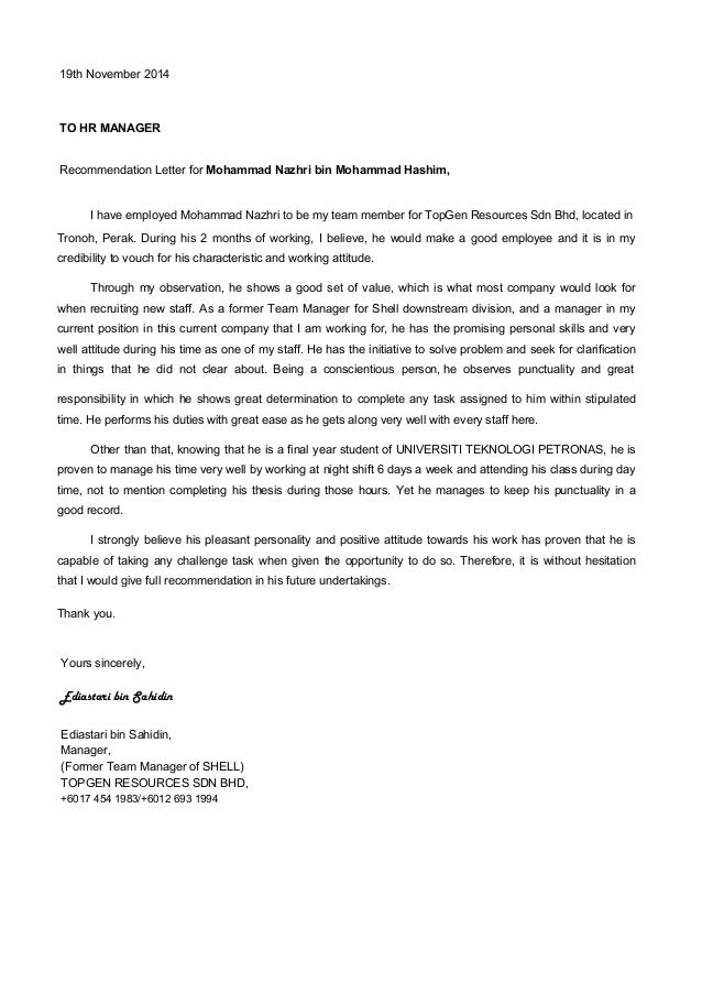 mohammad nazhri bin mohammad hashim resume project manager letter of recommendation