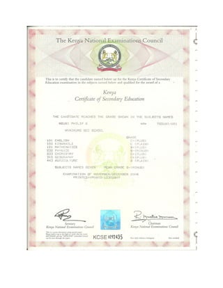 KCSE Certificate