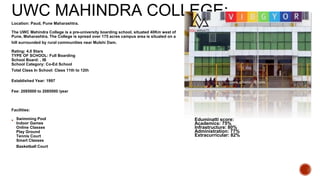UWC MAHINDRA COLLEGE:
Location: Paud, Pune Maharashtra.
The UWC Mahindra College is a pre-university boarding school, situ...