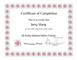 GE Proficy Machine Edition Training Certificate