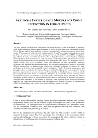 Artificial Intelligence Models for Crime Prediction in Urban Spaces | PDF