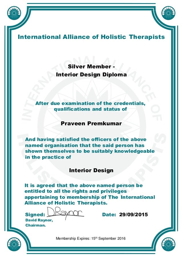 Praveen Premkumar Interior Designer Certificates 29092015