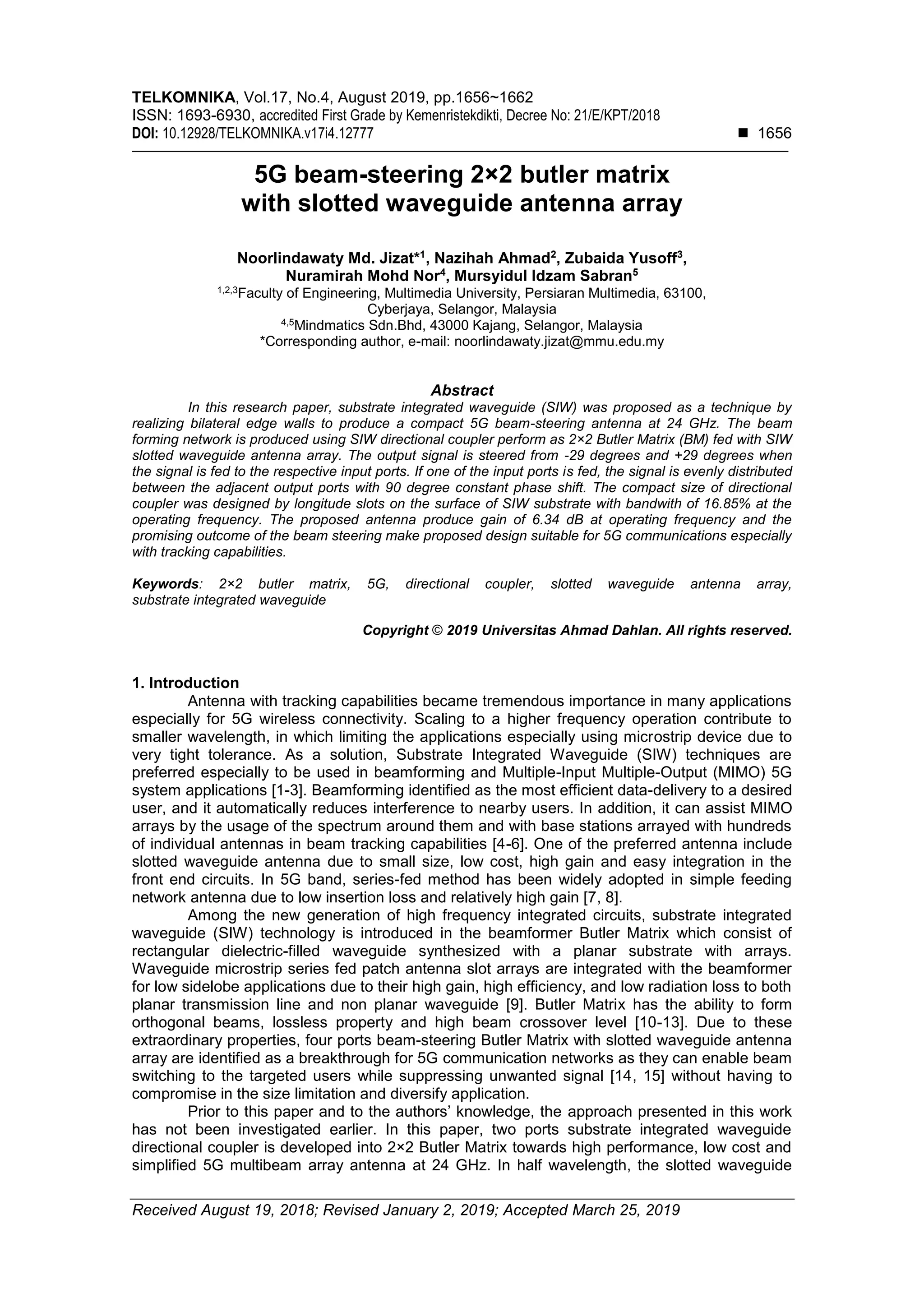 5G beam-steering 2×2 butler matrix with slotted waveguide antenna array ...