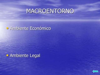 MACROENTORNO
• Ambiente Económico
• Ambiente Legal
 