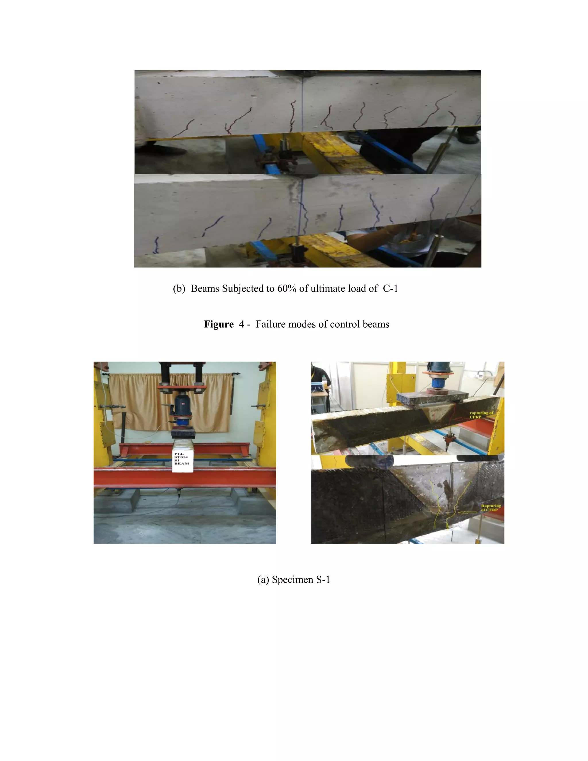 (b) Beams Subjected to 60% of ultimate load of C-1
Figure 4 - Failure modes of control beams
(a) Specimen S-1
 