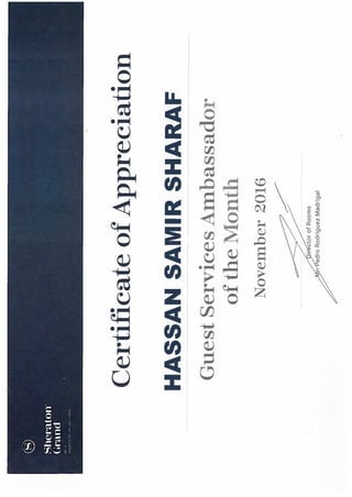 Certificate of Appreciation Guest Services Ambassador