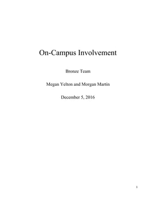 On-Campus Involvement
Bronze Team
Megan Yelton and Morgan Martin
December 5, 2016
1
 