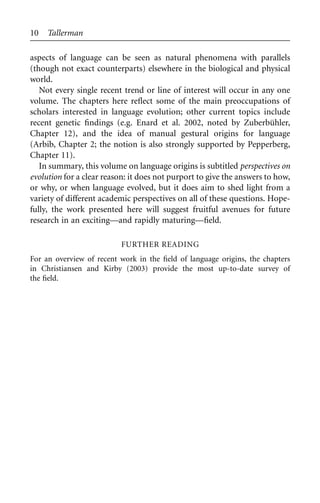 Counterpart Language Language Origins Perspectives On Evolution Maggie Tallerman | PDF