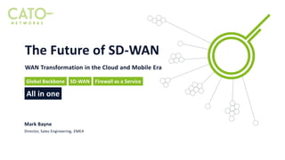 Global Backbone SD-WAN Firewall as a Service
All in one
The Future of SD-WAN
WAN Transformation in the Cloud and Mobile Era
Mark Bayne
Director, Sales Engineering, EMEA
 