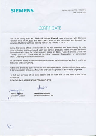 Siemens Experience Certificate