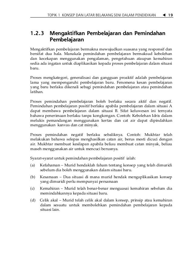 Topik 1 : latar belakang pendidikan seni