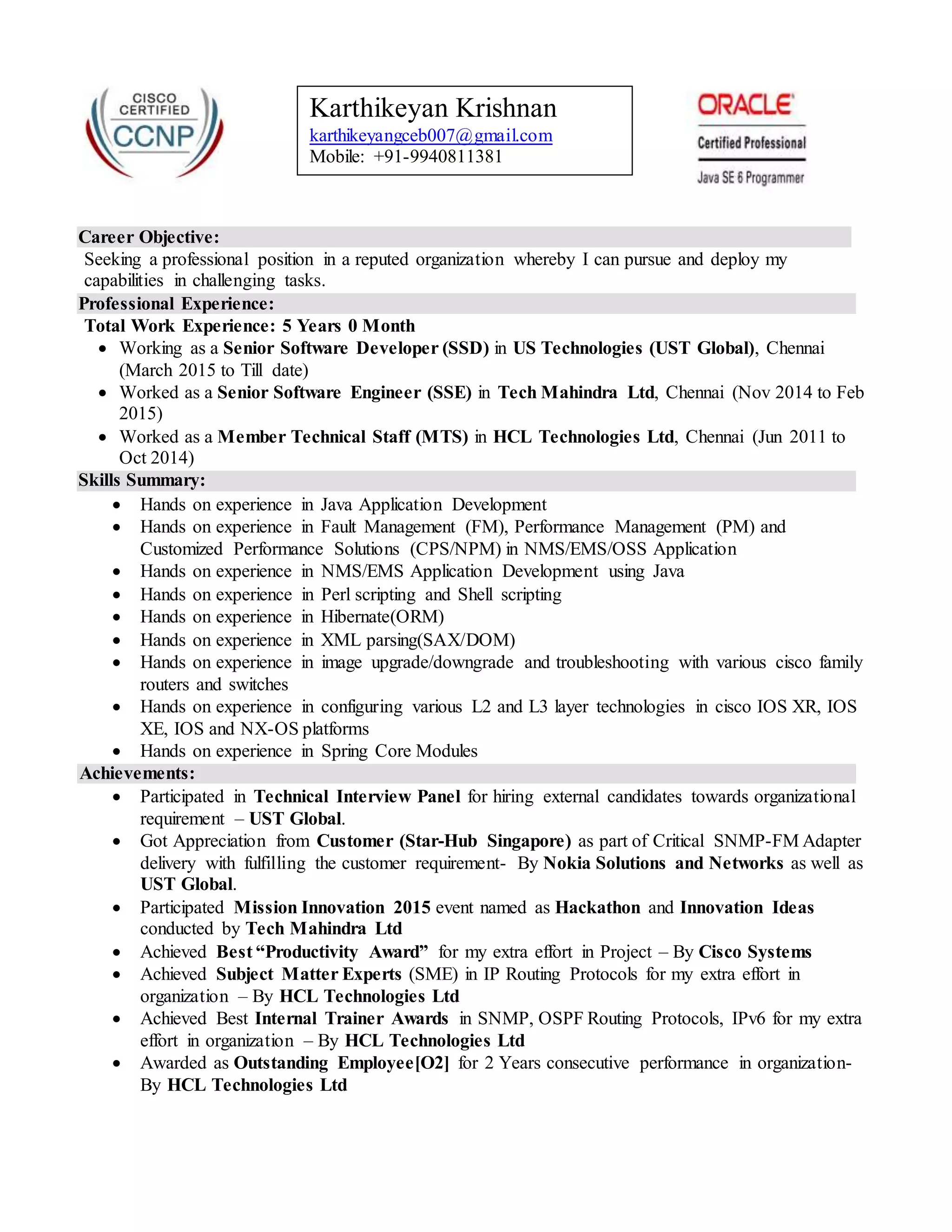 Karthikeyan Krishnan_5.0_Years_NMS_EMS_Application Developer | PDF