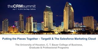 Putting the Pieces Together – TargetX & The Salesforce Marketing Cloud
The University of Houston, C. T. Bauer College of Business,
Graduate & Professional Programs
 