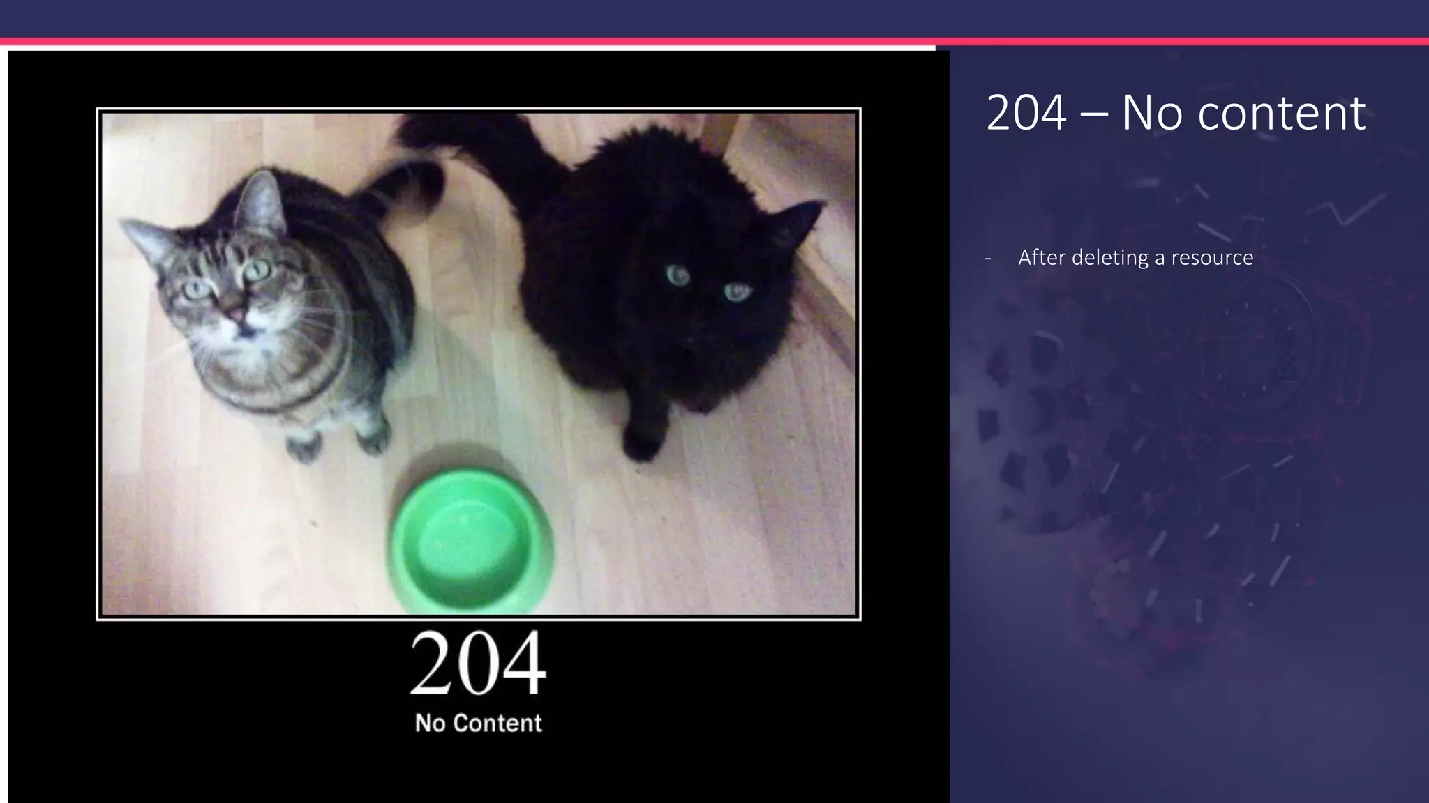 204 – No content
- After deleting a resource
 