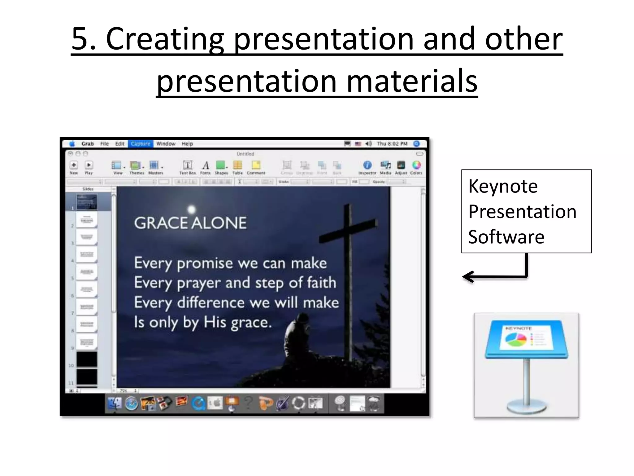 5. Creating presentation and other
presentation materials
Keynote
Presentation
Software
 