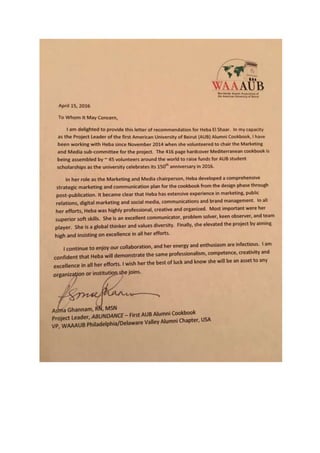 AUB Alumni recommendation letter