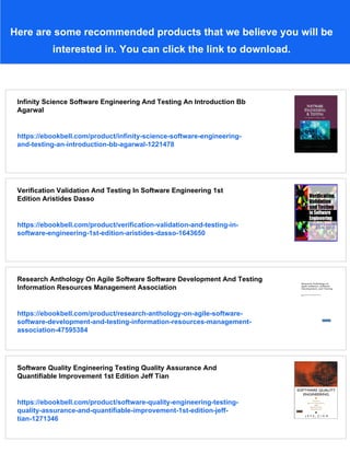 Software Engineering And Testing An Introduction 1st Edition B B ...
