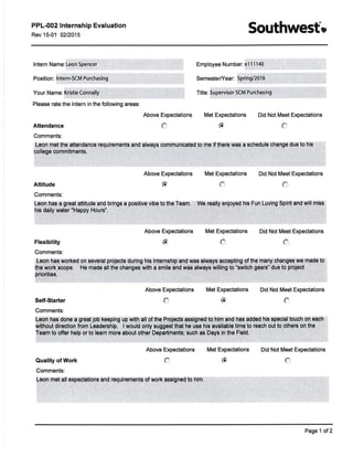 Southwest Airlines Final Internship Evaluation 5.2.2016