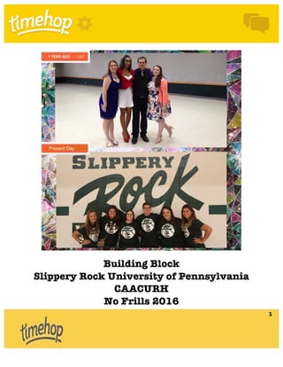 Building Block
Slippery Rock University of Pennsylvania
CAACURH
No Frills 2016
	
Present Day
1
 