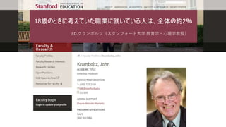 18歳のときに考えていた職業に就いている人は、全体の約2％
J.D.クランボルツ（スタンフォード大学 教育学・心理学教授）
 