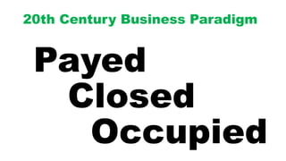 Payed
Closed
Occupied
20th Century Business Paradigm
 