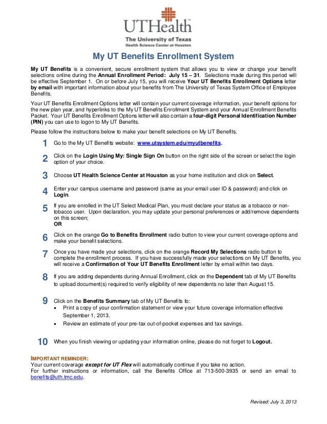 Annual Enrollment 2013 My UT Benefits site