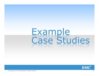 ExampleExample
Case StudiesCase Studies
57© Copyright 2012 EMC Corporation. All rights reserved.
 