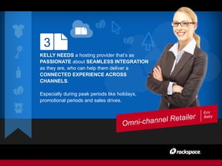 3
KELLY NEEDS a hosting provider that’s as
PASSIONATE about SEAMLESS INTEGRATION
as they are, who can help them deliver a
CONNECTED EXPERIENCE ACROSS
CHANNELS.
Especially during peak periods like holidays,
promotional periods and sales drives.
Eco
Baby
Omni-channel Retailer
 