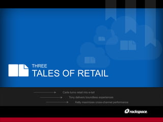 THREE
TALES OF RETAIL
Carla turns retail into e-tail
Tony delivers boundless experiences
Kelly maximizes cross-channel performance
 